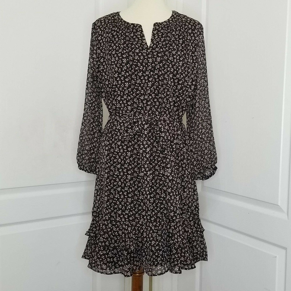 LOFT Dress Floral Ruffle Hem Peasant Tie Waist